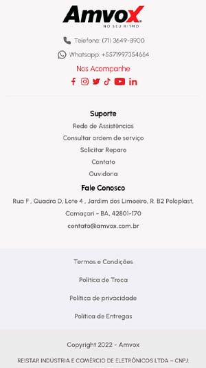 Tela mobile — Amvox Loja Virtual