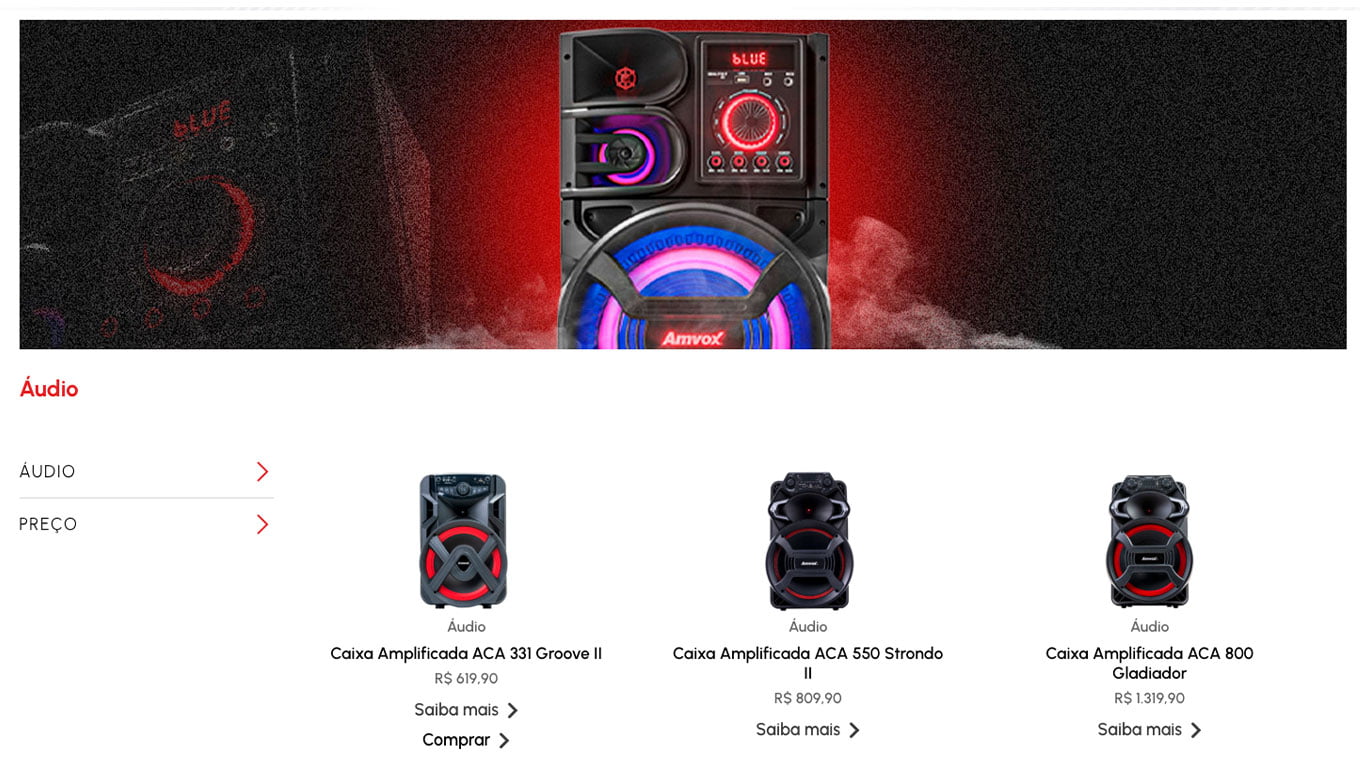 Página interna — Amvox Loja Virtual