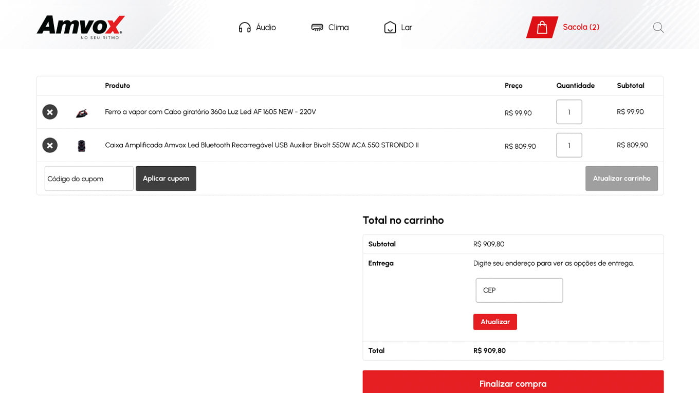 Página interna — Amvox Loja Virtual